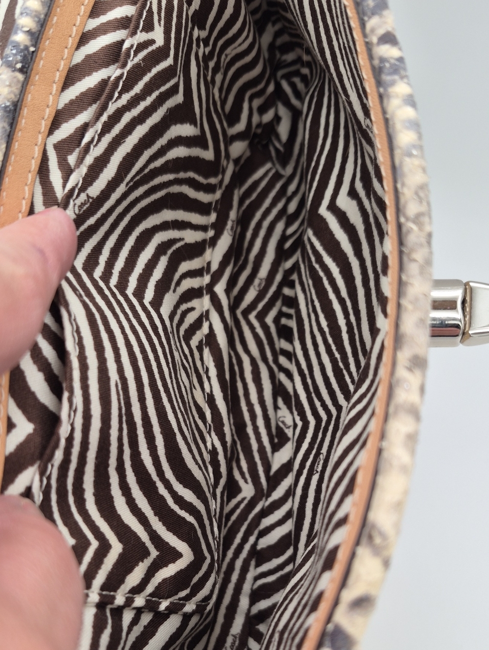 Coach Hampton Straw Clutch Wristlet Python Leather Trim Turnlock 47440 - Picture 9 of 12